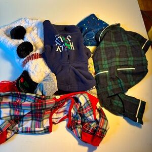 Assortment of dog Christmas clothes